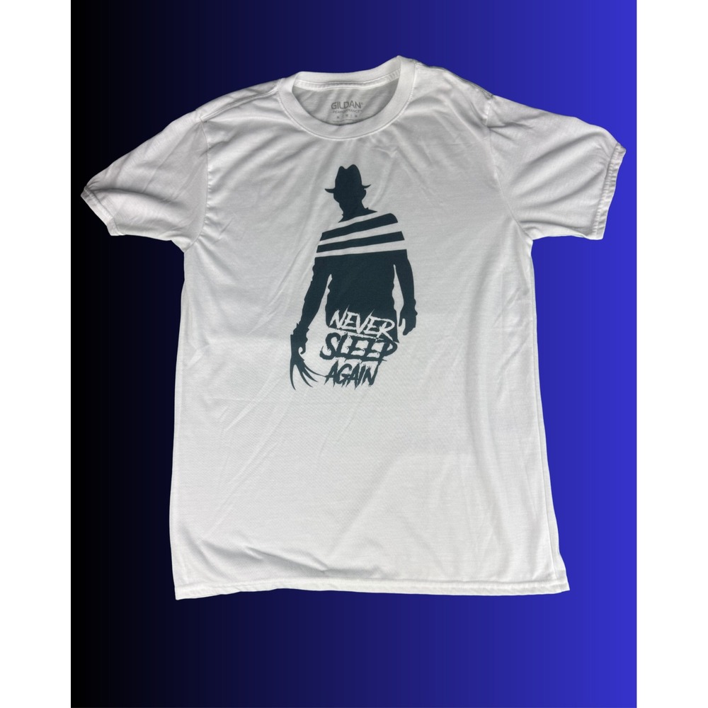 Gildan Performance Freddy Krueger Never Sleep Again White Graphic T-Shirt Mens M